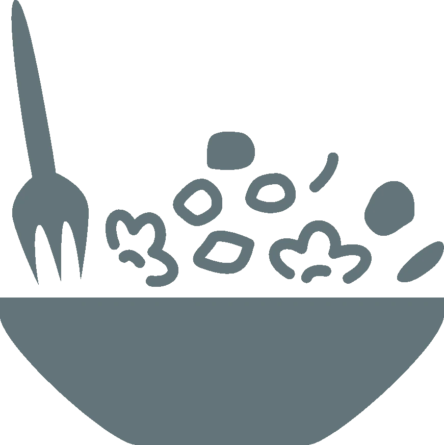 Gray icon of a bowl of food with a fork inside