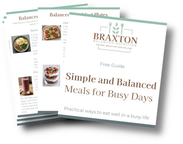 Thumbnail preview of the Simple Meal Guide PDF fanned out to display multiple pages.